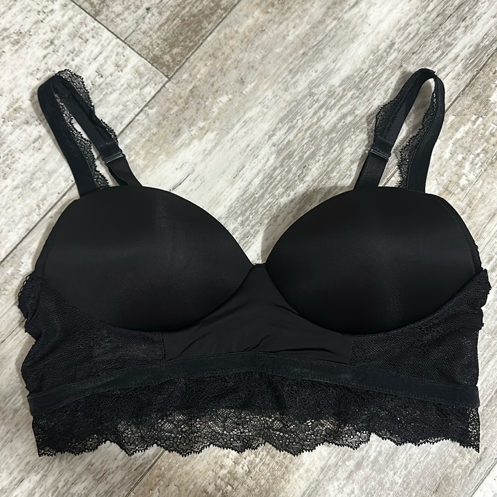 Victoria’s Secret black velvet and lace padded demi bralette